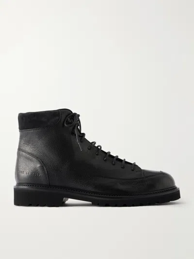 Common Projects Hiker Suede-trimmed Full-grain Leather Hiking Boots In Black