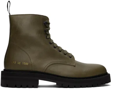 Common Projects Khaki Combat Boots In 1090 Green