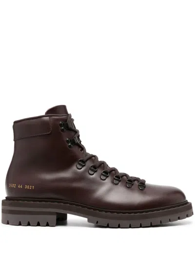 Common Projects Lace-up Leather Ankle Boots In Brown