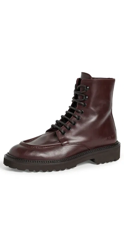 Common Projects Lace Up Piuma Leather Boots Dark Brown