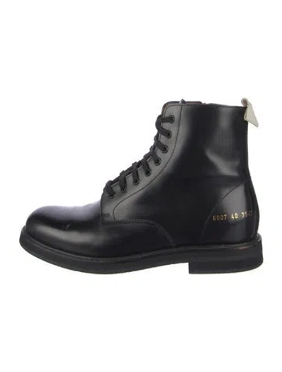 Pre-owned Common Projects Leather Combat Boots In Black