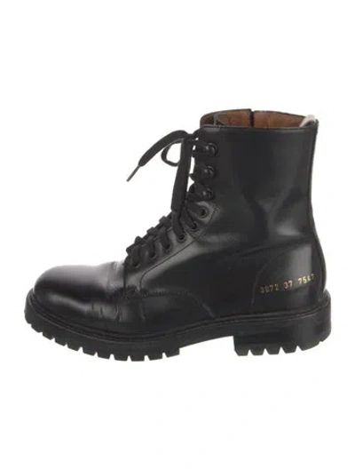 Pre-owned Common Projects Leather Combat Boots In Black