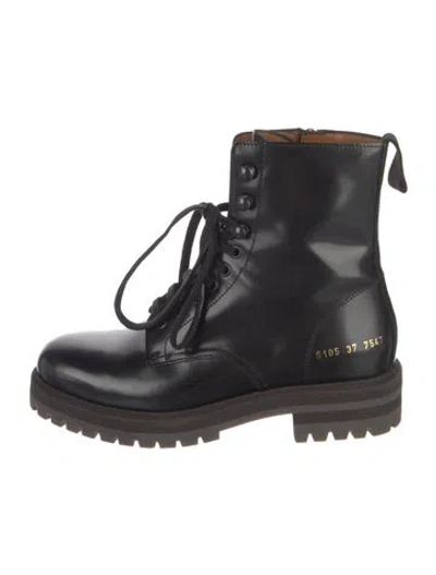 Pre-owned Common Projects Leather Combat Boots In Black