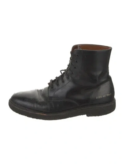 Pre-owned Common Projects Leather Combat Boots In Black