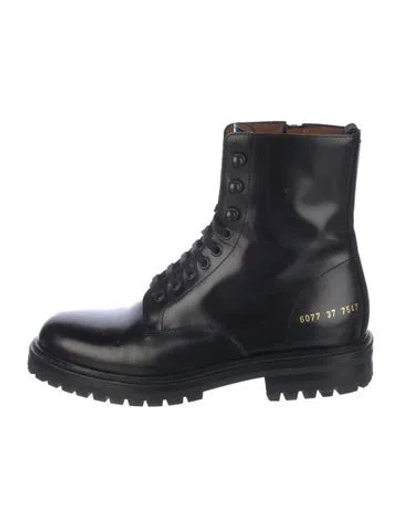 Pre-owned Common Projects Leather Combat Boots In Black