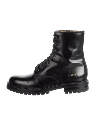 Pre-owned Common Projects Leather Combat Boots In Black