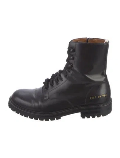 Pre-owned Common Projects Leather Combat Boots In Black