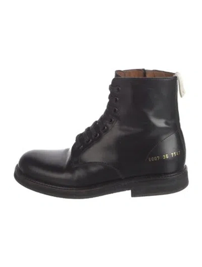 Pre-owned Common Projects Leather Combat Boots In Black