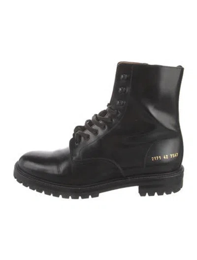 Pre-owned Common Projects Leather Combat Boots In Black