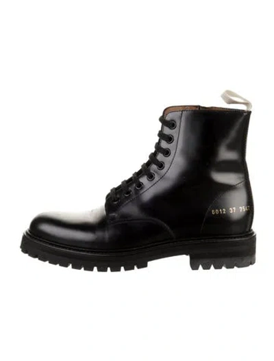 Pre-owned Common Projects Leather Combat Boots In Black