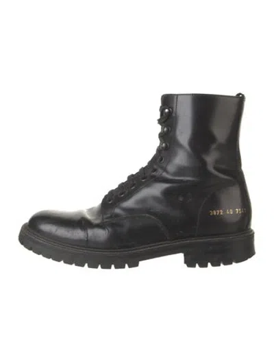 Pre-owned Common Projects Leather Combat Boots In Black