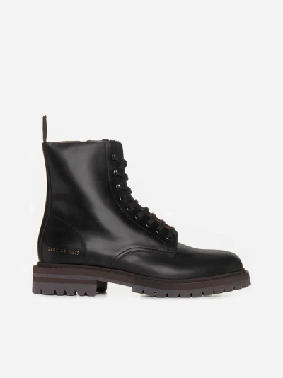 Common Projects Black Combat Lace-up Boots In Brown