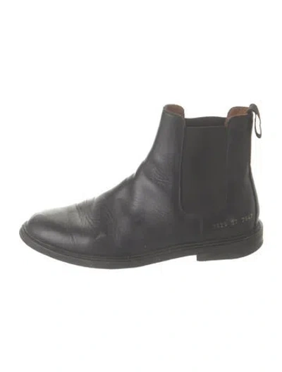 Pre-owned Common Projects Leather Grosgrain Trim Chelsea Boots In Gray