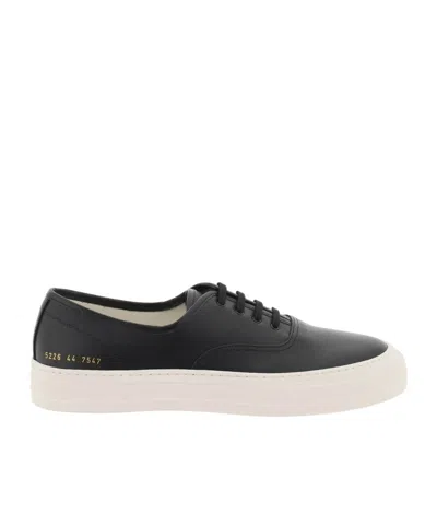 Common Projects Logo-print Leather Sneakers In Black