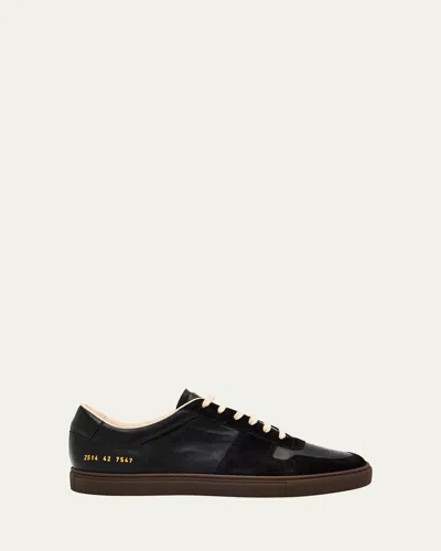 Common Projects Men's Bball Duo Slim Leather Low-top Sneakers In Black