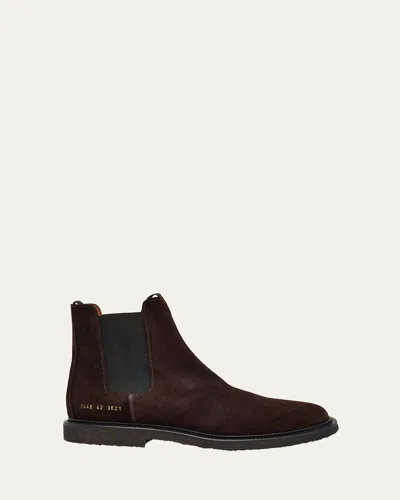 Common Projects Men's Suede Rubber-sole Chelsea Boots In Animal Print