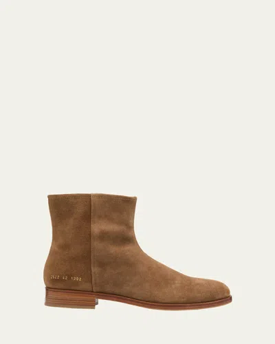 Common Projects Men's Suede Side-zip Ankle Boots In Brown
