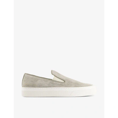 Common Projects Mens Warm Grey Number-print Suede Slip-on Trainers