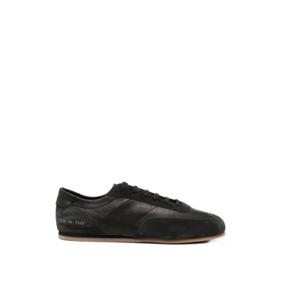 Common Projects Minimal Suede-panelled Leather Sneakers In Black
