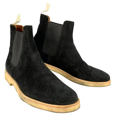 Pre-owned Common Projects Size 11 Black Suede Crepe Sole Pull On Chelsea Ankle Boots