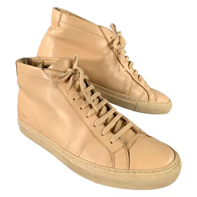 Pre-owned Common Projects Size 8 Peach Leather High Top Sneakers In Beige