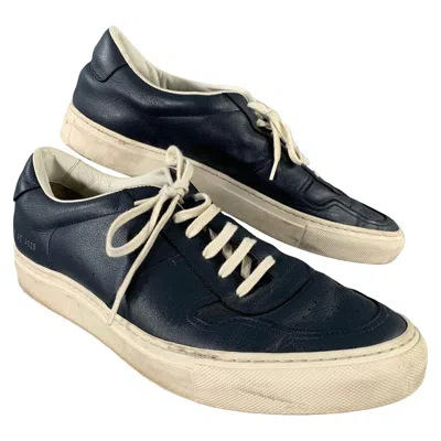 Pre-owned Common Projects Size 9 Navy Leather Lace Up Sneakers In Blue