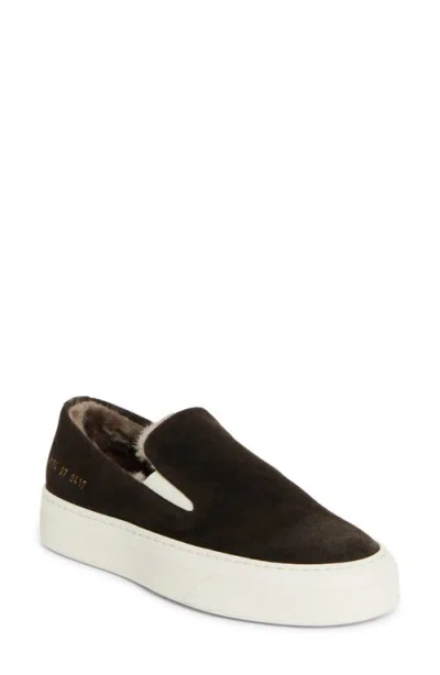 Common Projects Suede & Genuine Shearling Slip-on Sneaker In Coffee