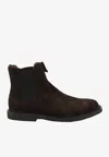 Common Projects Round Toe Suede Chelsea Boots With Elastic Side Panels In Brown