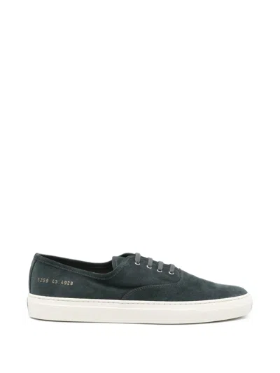 Common Projects Suede Gold-tone Serial Number Sneakers In Blue