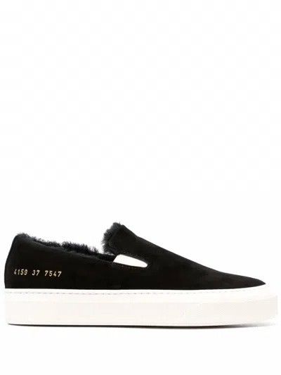 Pre-owned Common Projects Suede With Shearling Slip On Sneakers For Women In Black