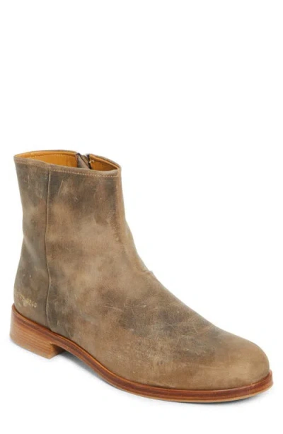 Common Projects Waxed Leather Zip Boot In Brown