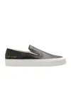 Common Projects Slip On Sneakers In Black Leather In White