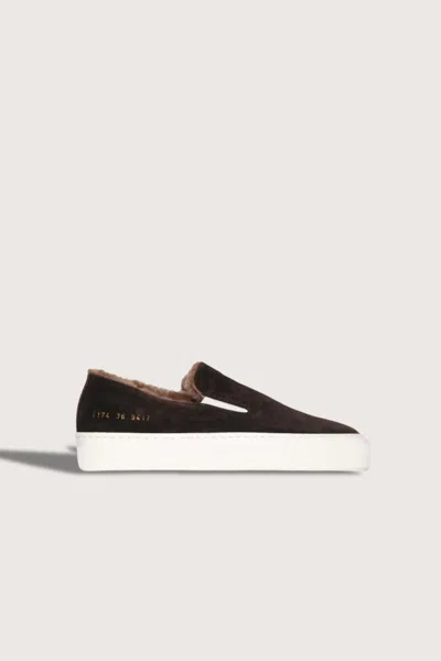 Common Projects Women's Slip On Suede With Shearling In Coffee In Brown
