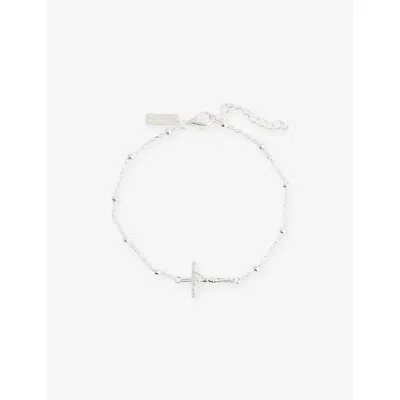 Commonlines Mens Studded Cross Ball Sterling-silver Bracelet In Metallic