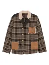 Communs Checked Leather Jacket In Brown