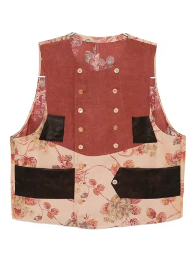Communs Floral-embroidered Gilet In Brown
