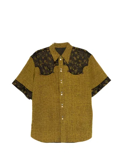 Communs Floral-yoke Short-sleeve Shirt In Green