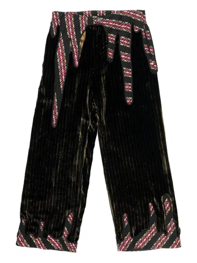 Communs Patchwork Velvet Trousers In Black