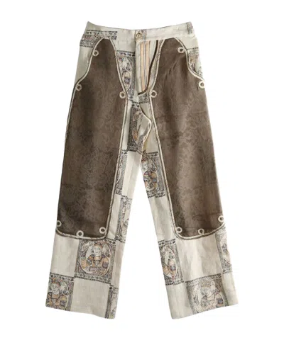 Communs Patterned Panelled Trousers In Brown