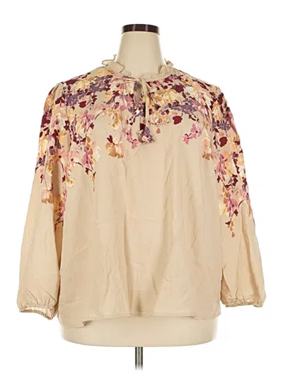 Pre-owned Como Black 3/4 Sleeve Blouse In Tan