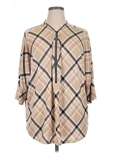 Pre-owned Como Blu 3/4 Sleeve Blouse In Tan