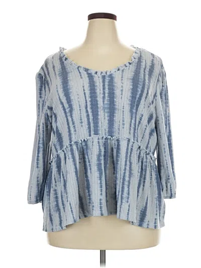 Pre-owned Como Blu 3/4 Sleeve Top Blue Square Neckline Tops