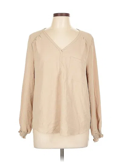 Pre-owned Como Blu Long Sleeve Blouse In Brown