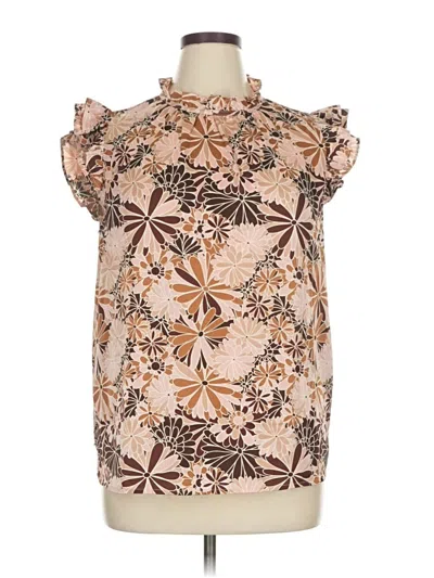 Pre-owned Como Blu Short Sleeve Blouse In Brown