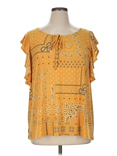 Pre-owned Como Blu Short Sleeve Blouse In Yellow