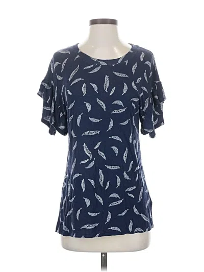 Pre-owned Como Blu Short Sleeve Top Blue Keyhole Neckline Tops