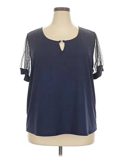 Pre-owned Como Blu Short Sleeve Top Blue Keyhole Neckline Tops