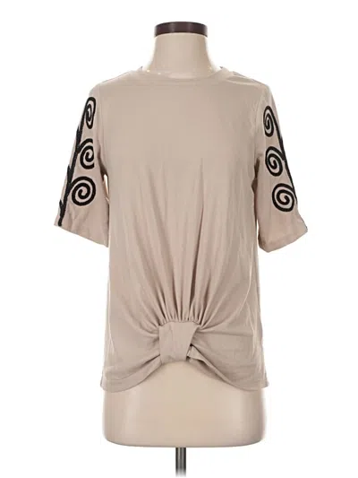 Pre-owned Como Blu Short Sleeve Top Tan Keyhole Neckline Tops