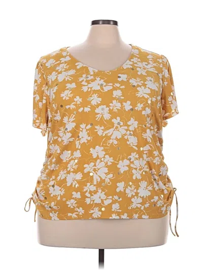 Pre-owned Como Blu Short Sleeve Top Yellow Scoop Neck Tops