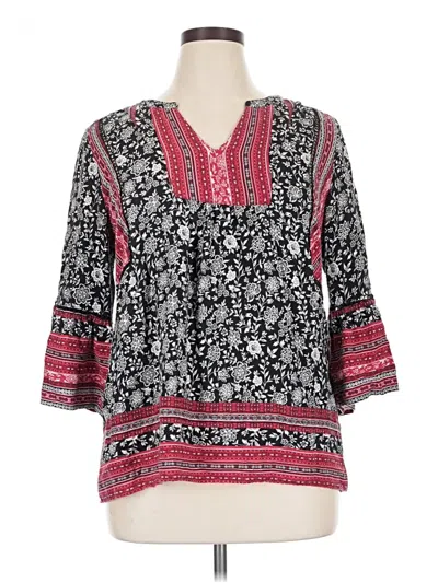Pre-owned Como Vintage 3/4 Sleeve Blouse In Black